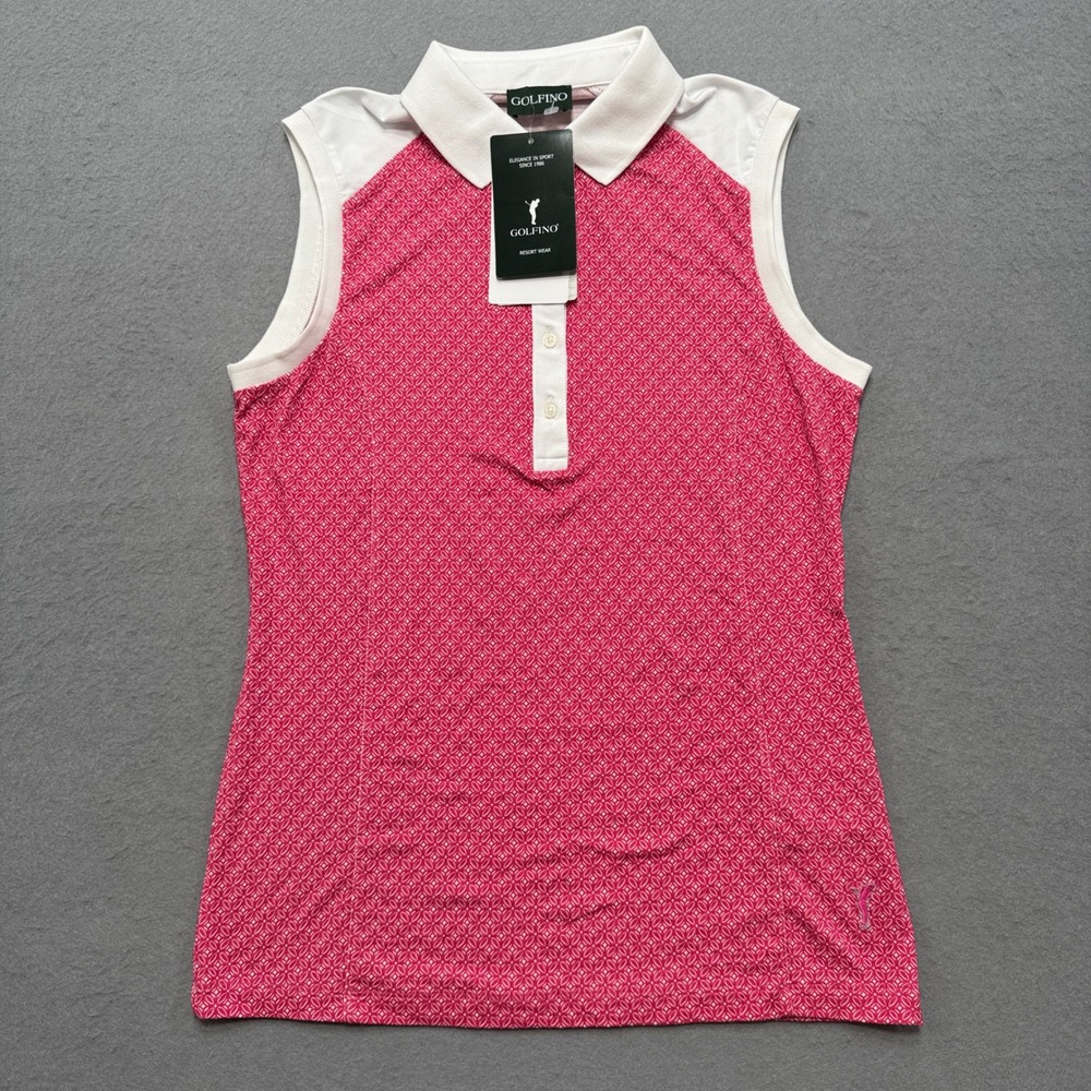 NEW Golfino Golf Polo Shirt Women's Small Pink Floral Sleeveless Athletic Tennis